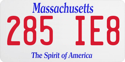 MA license plate 285IE8