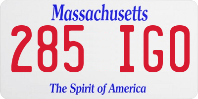 MA license plate 285IG0