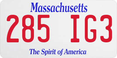 MA license plate 285IG3