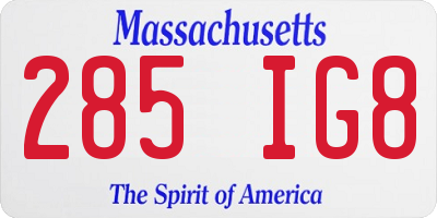 MA license plate 285IG8