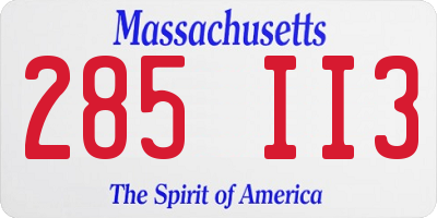 MA license plate 285II3