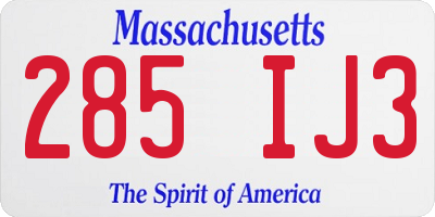 MA license plate 285IJ3
