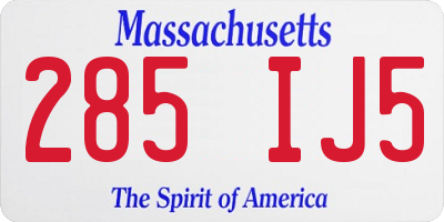 MA license plate 285IJ5