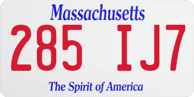 MA license plate 285IJ7