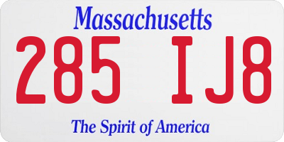 MA license plate 285IJ8