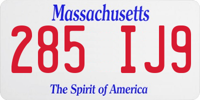 MA license plate 285IJ9