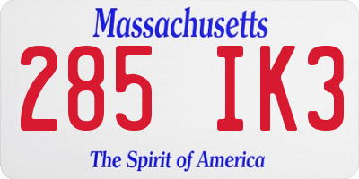 MA license plate 285IK3
