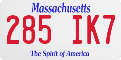 MA license plate 285IK7