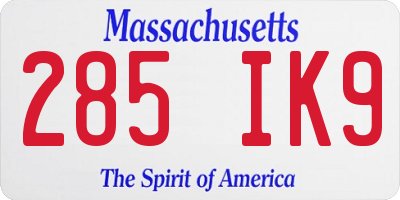 MA license plate 285IK9