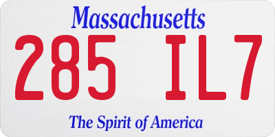 MA license plate 285IL7