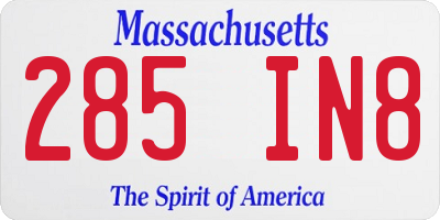 MA license plate 285IN8