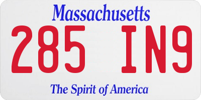 MA license plate 285IN9