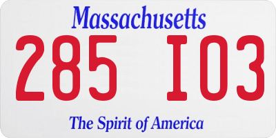 MA license plate 285IO3