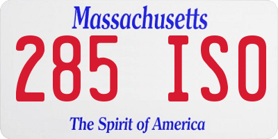 MA license plate 285IS0