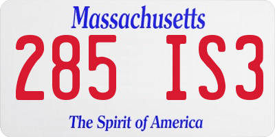MA license plate 285IS3