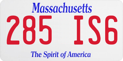 MA license plate 285IS6