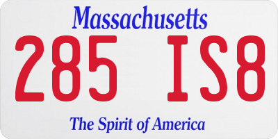 MA license plate 285IS8