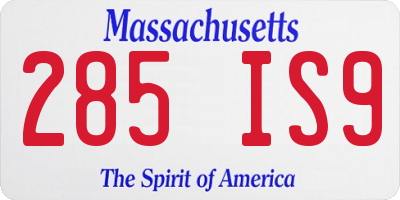 MA license plate 285IS9