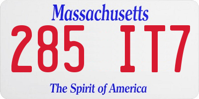 MA license plate 285IT7