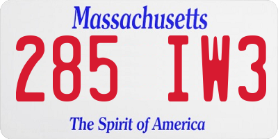 MA license plate 285IW3
