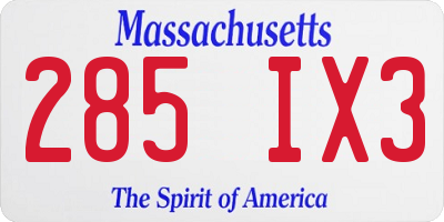 MA license plate 285IX3