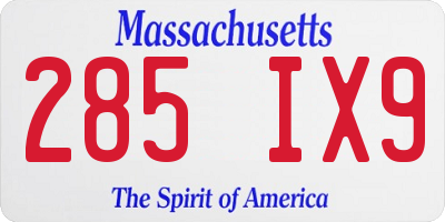 MA license plate 285IX9