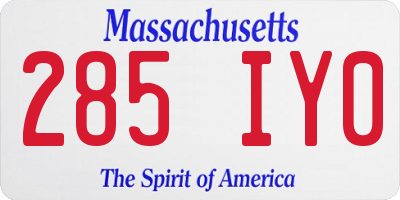 MA license plate 285IY0