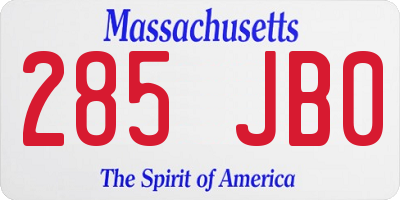 MA license plate 285JB0