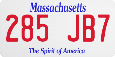 MA license plate 285JB7
