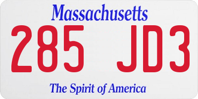 MA license plate 285JD3