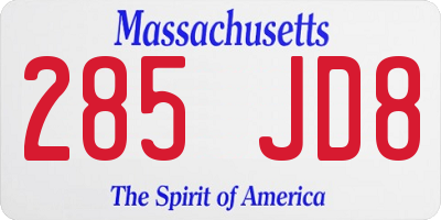 MA license plate 285JD8
