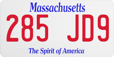 MA license plate 285JD9