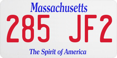 MA license plate 285JF2