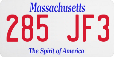 MA license plate 285JF3
