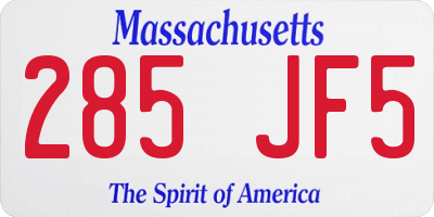 MA license plate 285JF5
