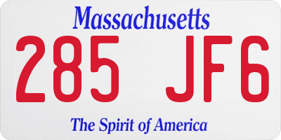MA license plate 285JF6