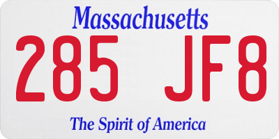 MA license plate 285JF8