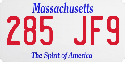 MA license plate 285JF9
