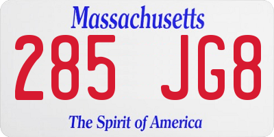 MA license plate 285JG8