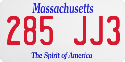 MA license plate 285JJ3