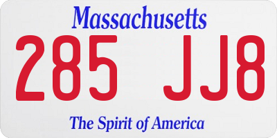 MA license plate 285JJ8