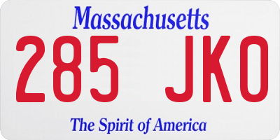 MA license plate 285JK0