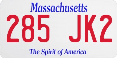 MA license plate 285JK2