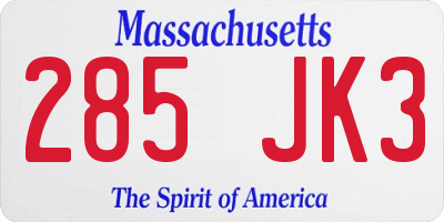 MA license plate 285JK3
