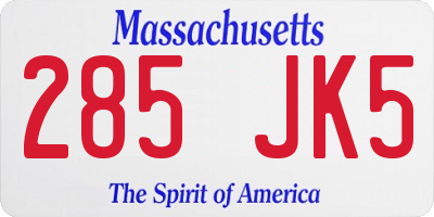 MA license plate 285JK5