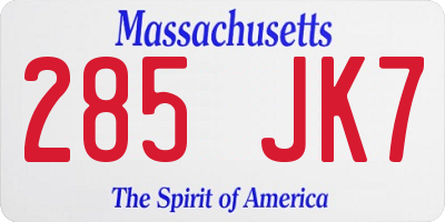 MA license plate 285JK7
