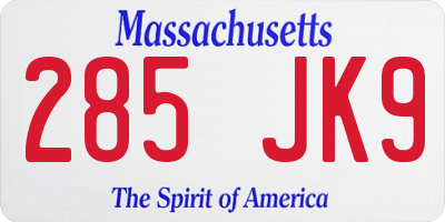 MA license plate 285JK9