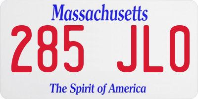 MA license plate 285JL0