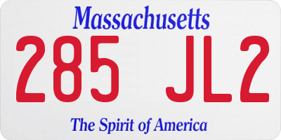 MA license plate 285JL2