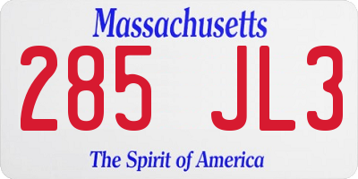 MA license plate 285JL3